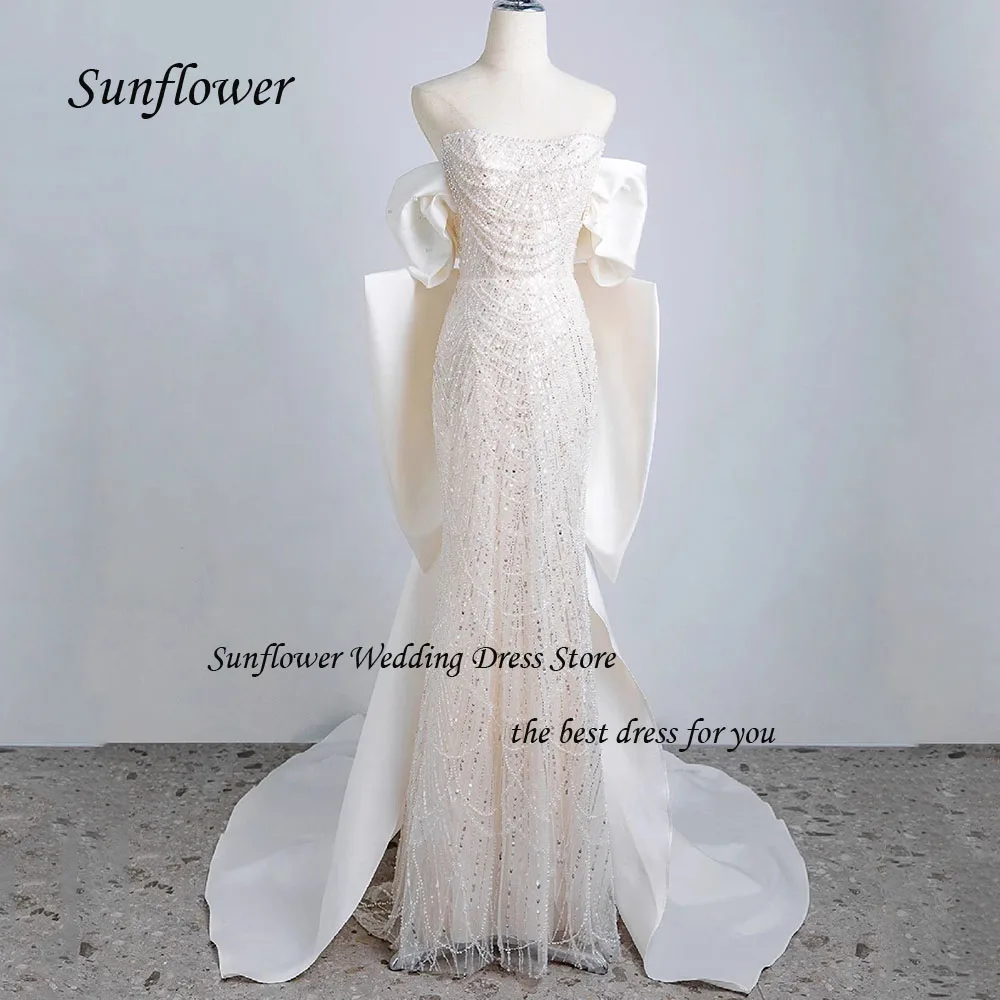 

Sunflower Simple Strapless Wedding Dress 2023 Slim Satin Prom dress Beading Appliques Mermaid Floor-Length Evening Dress