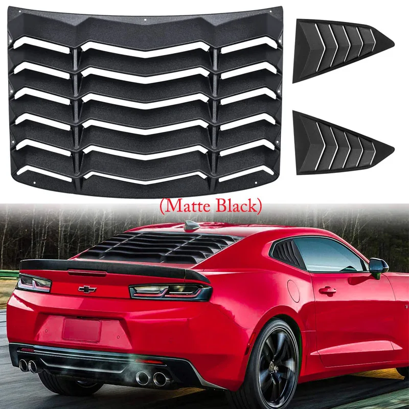 Rear+Side Window Louvers for Chevrolet Chevy Camaro 2016 -2022 Windshield Sun Shade Cover Vent GT Lambo Style ABS (Matte Black)