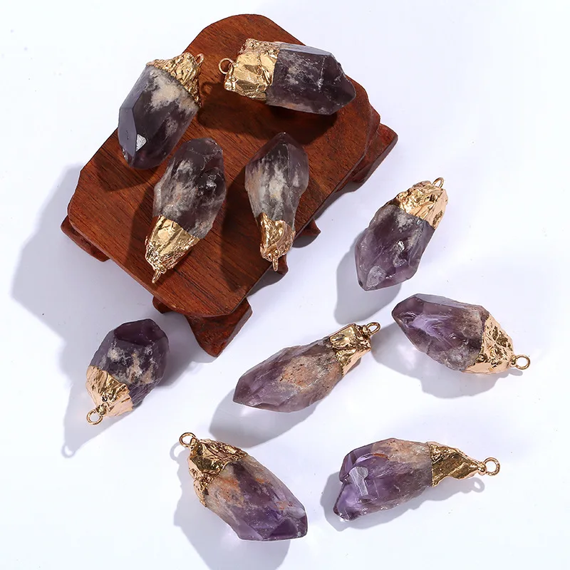 Natural Purple Crystal Amorphous Gold-Plated Edge Pendant DIY Jewelry Accessories