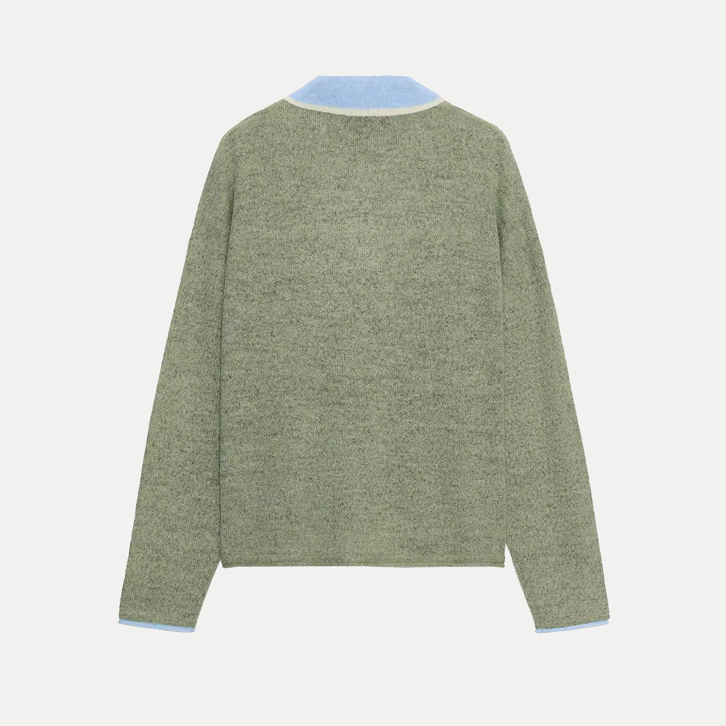 เสื้อถักลำลองผู้หญิง ดีไซน์เรียบง่าย ตัดต่อผ้า แขนยาว คอปกพับ แบรนด์ Z รุ่นใหม่ล่าสุดสำหรับฤดูใบไม้ร่วง ความยาวปกติ