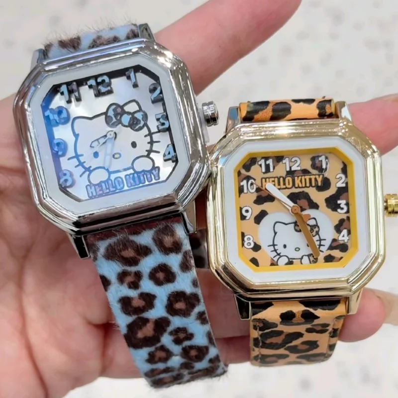 Authentic Hello Kitty Sweetheart Leopard Print Wristwatch Blind Box Cute Square Dial Ornament For Girls Birthday Holiday Gift view 4