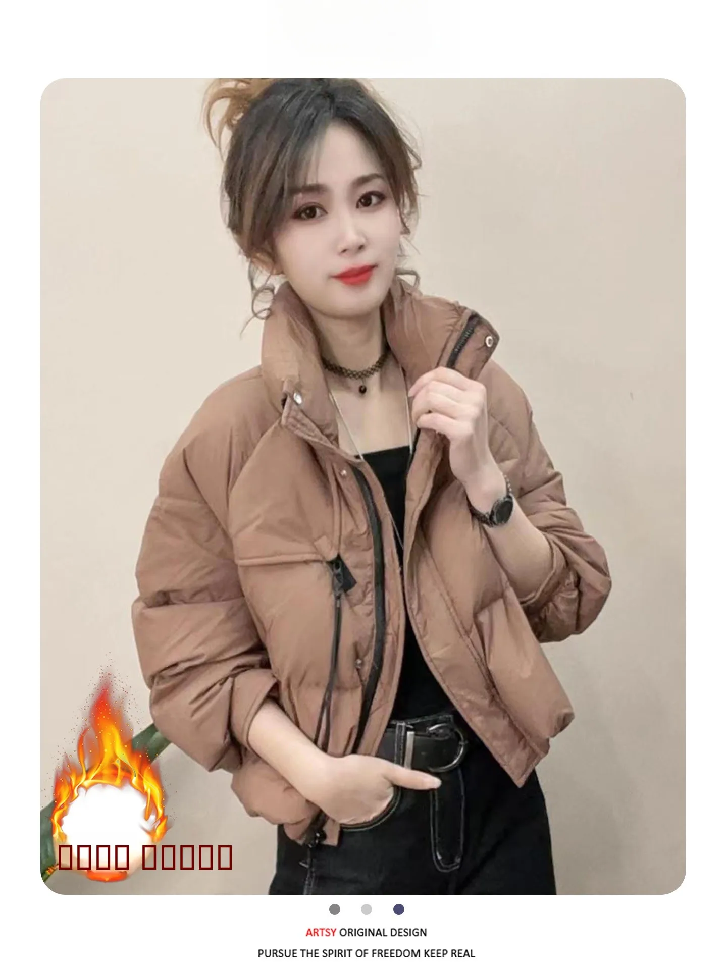 

Утепленная хлопковая куртка-пуховик женская, на молнии, теплая, однотонная, зимняя, новинка, корейская версия, свободный крой