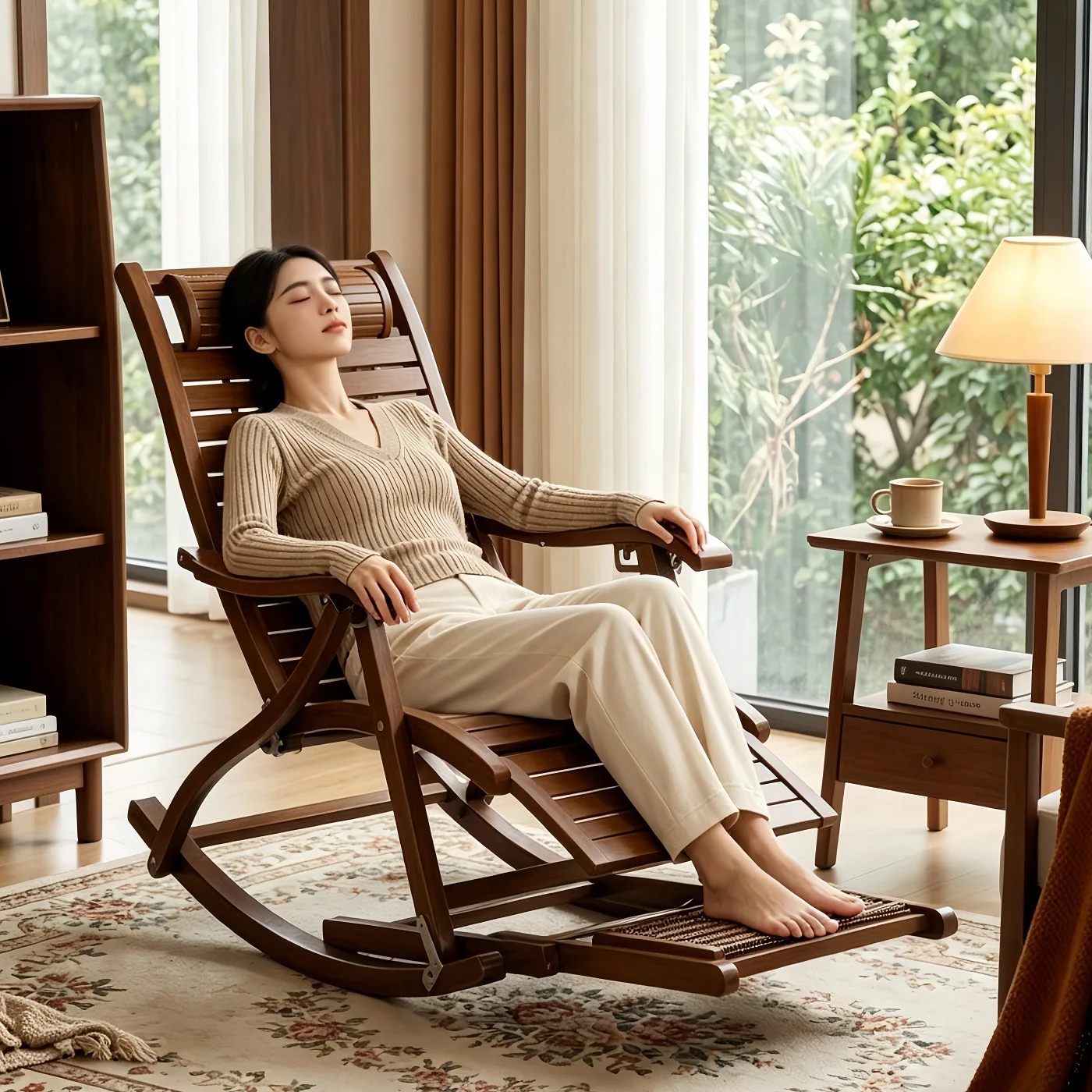 Rocking Chair, Recliner for Balcony, Home Leisure, Adults, Lazy Chair, Sit and Lie, Elderly Nap, Single Foldable Chair