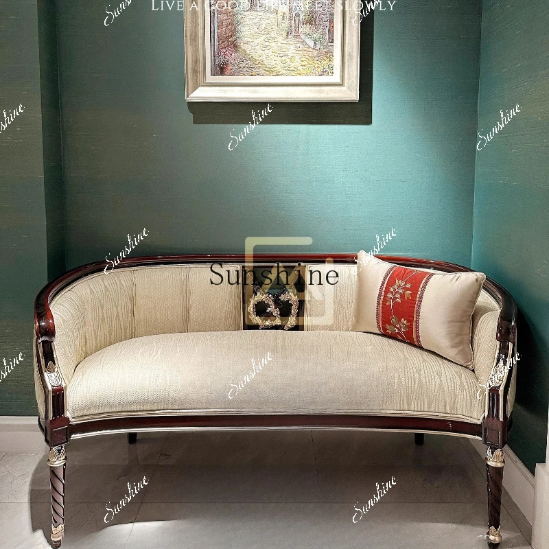 French retro solid wood sofa chair living room casual light luxury high sense long bedside stool  FT
