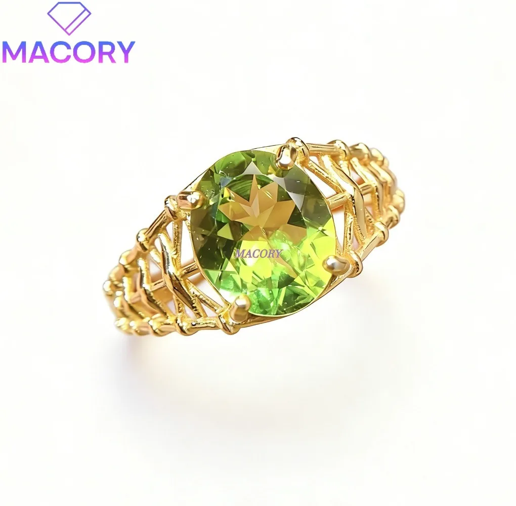 

New Natural Peridot Ring Women's 925 Sterling Silver Ring Engagement Wedding Ring Christmas Valentine's Day Anniversary Gift