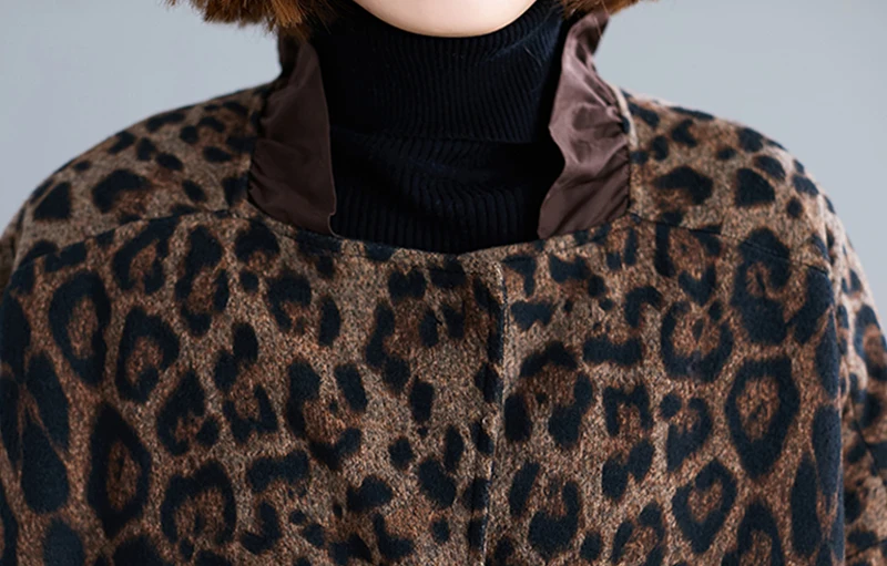 معطف صوفي نسائي كبير الحجم للخريف والشتاء مع كشكش من الخشب متوسط الطول يخفي اللحوم معطف مبطن بالقطن للتخسيس