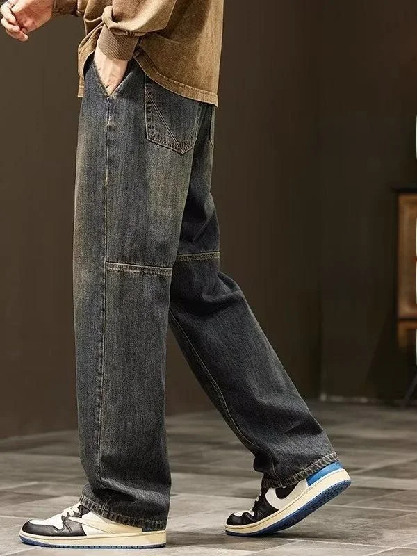 

Американские джинсовые джинсы в стиле ретро, мужские весенне-осенние новые уличные трендовые брендовые прямые повседневные длинные брюки с широкими штанинами
