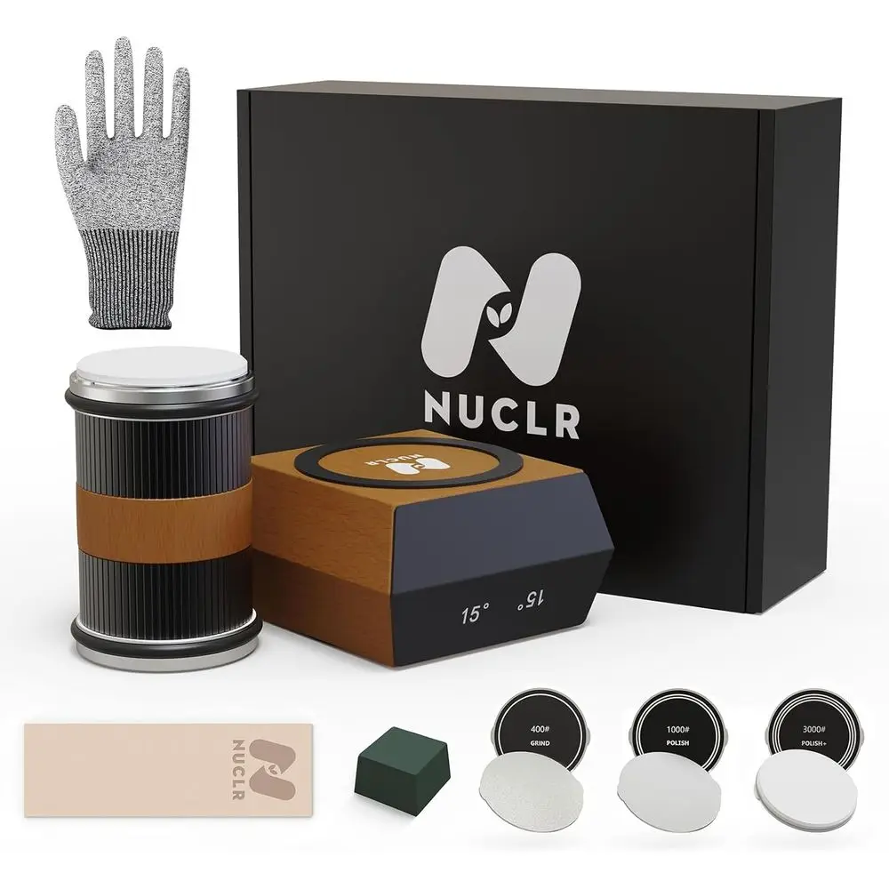 

Tool Rolling Knie with Diamond and Ceramic Discs 15°&20° Magnetic Inclination Angles Leather Strop Compound Gloves Kitchen Knive