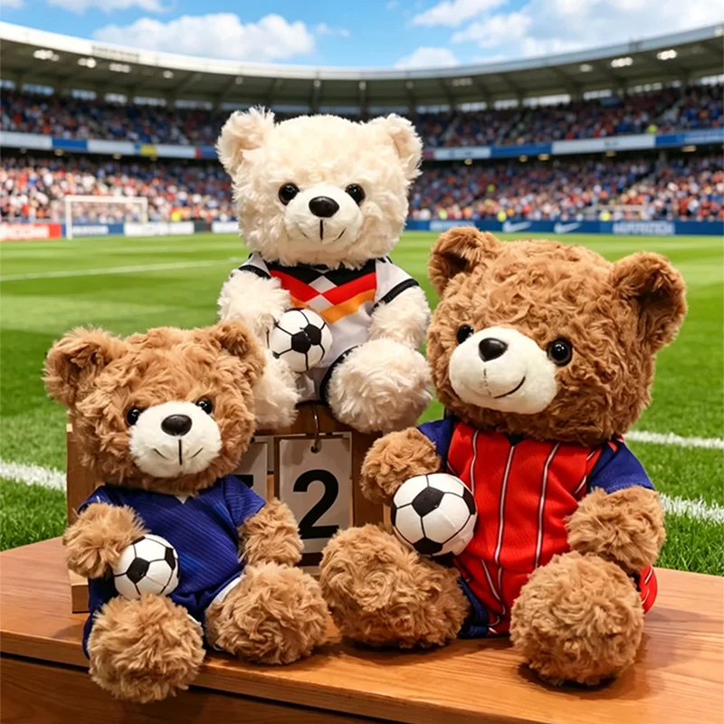 Kawaii Football Bear Player Plush Toy Hugging Bear Stuffed Animal Wearing the Jersey Team National Competition Doll Fan Kid Gift