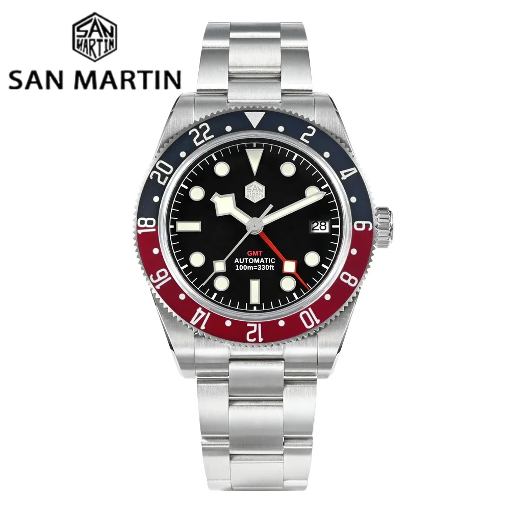 

San Martin 39.5mm NH34 GMT Men Luxury Watch Bidirectional Aluminum Bezel Automatic Mechanical Sapphire 100M Waterproof SN0109