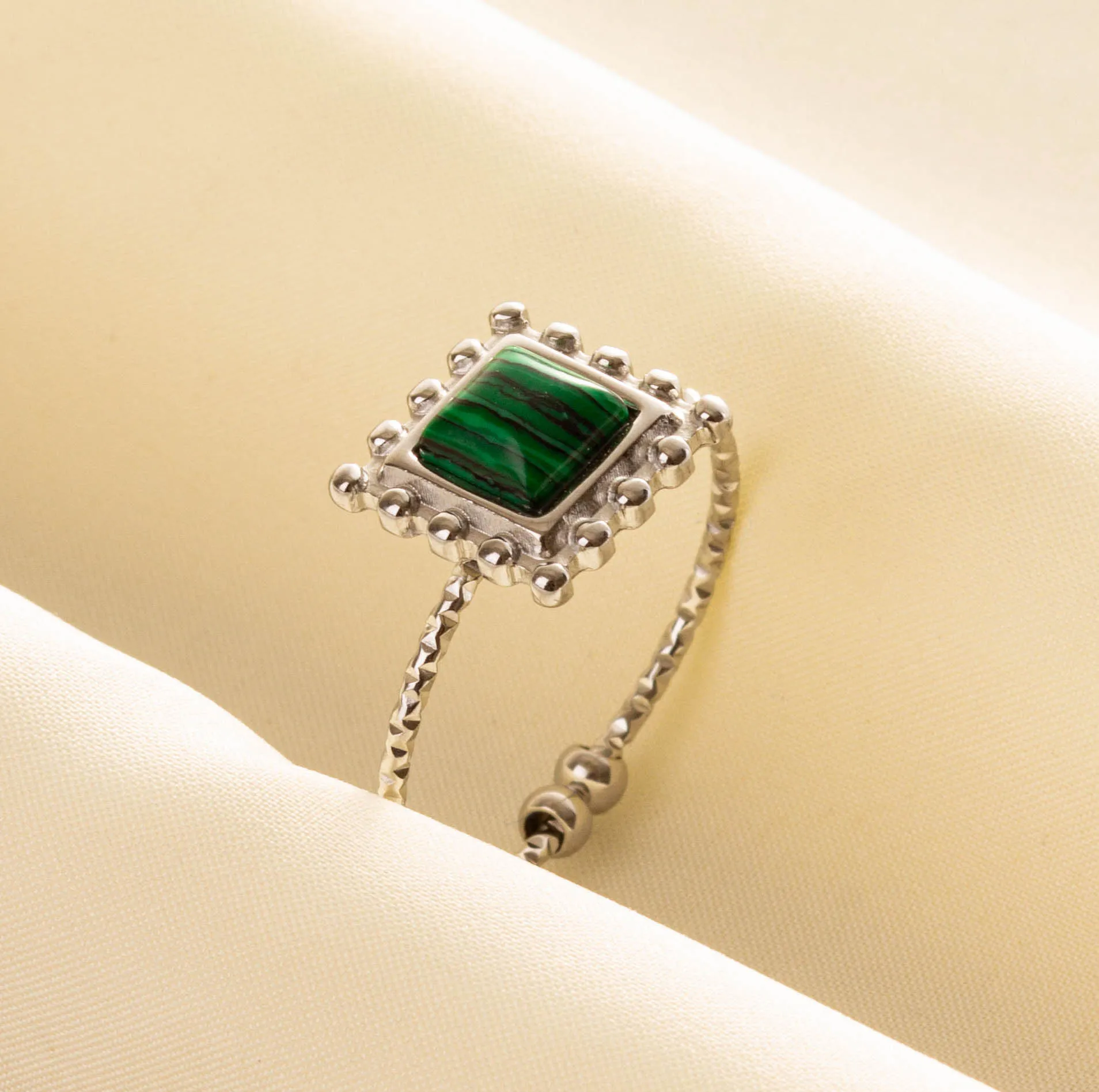 Retro Green Silver Color Opening Adjustable Ring Classic Pentagram Petal Sun National Ellipse Stainless Steel Rings Couple Gifts