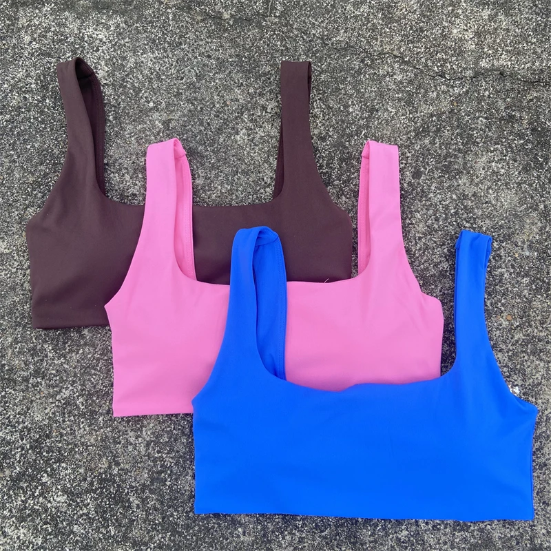 Solid Color Sports Bra Push Up Gym Underwear Women Breathable Yoga Vest Clothes High Impact Fitness Workout Top With Chest Pad