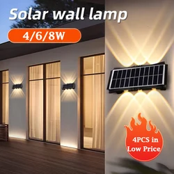 Outdoor LED Solar Wall Light IP65 Waterproof Solar Wall Lamp Exterior Wall Sconce Luminou Balcony Garden Yard Fence LED Lighting