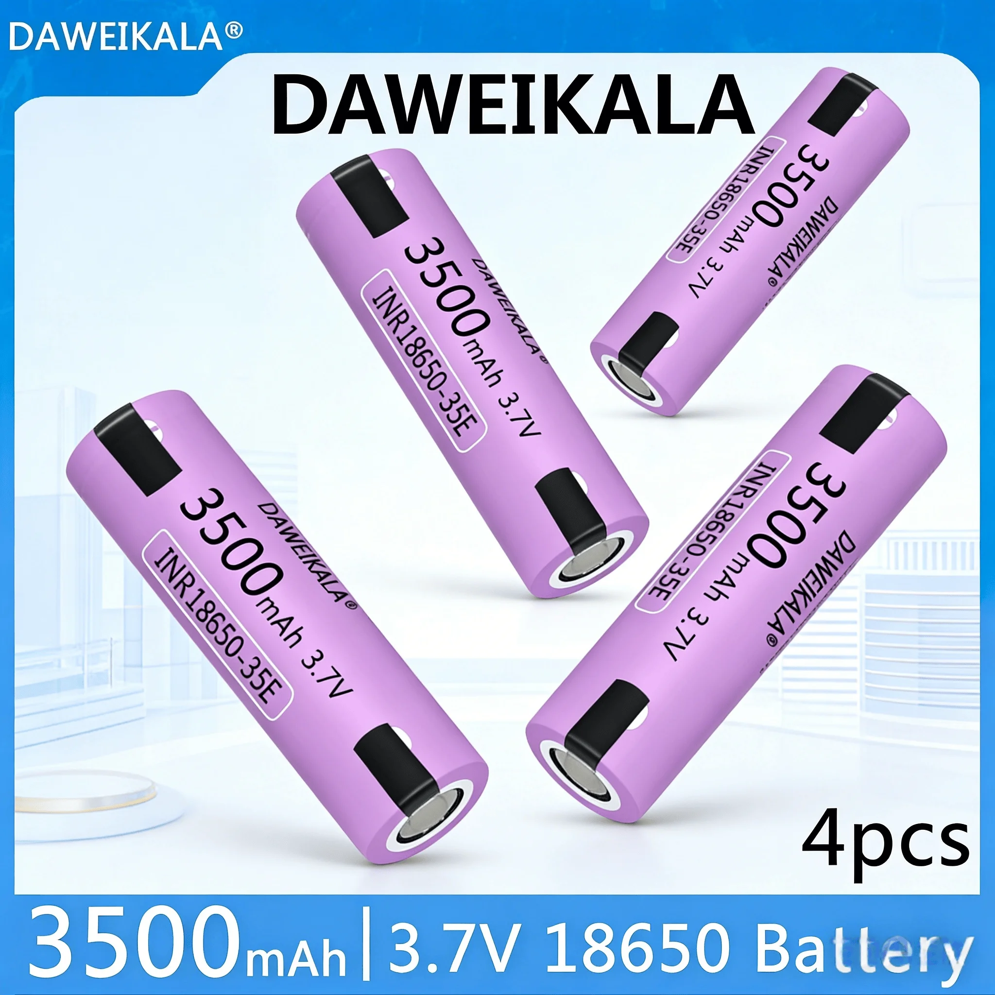 

18650 35E 3500mAh 20A High Discharge Rechargeable Li-ion Battery with DIY Nickel Tabs, for High-Power Flashlight, Vape, Tools