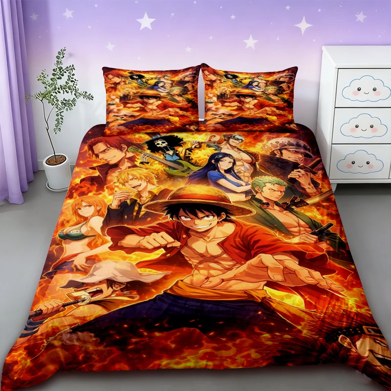 

Kids Boys Anime One Pieces Bedding Set Nika Luffy Gear 5 Quilt Cover Pillowcase Duvet Cover Set Single Queen King Size Boy Gifts