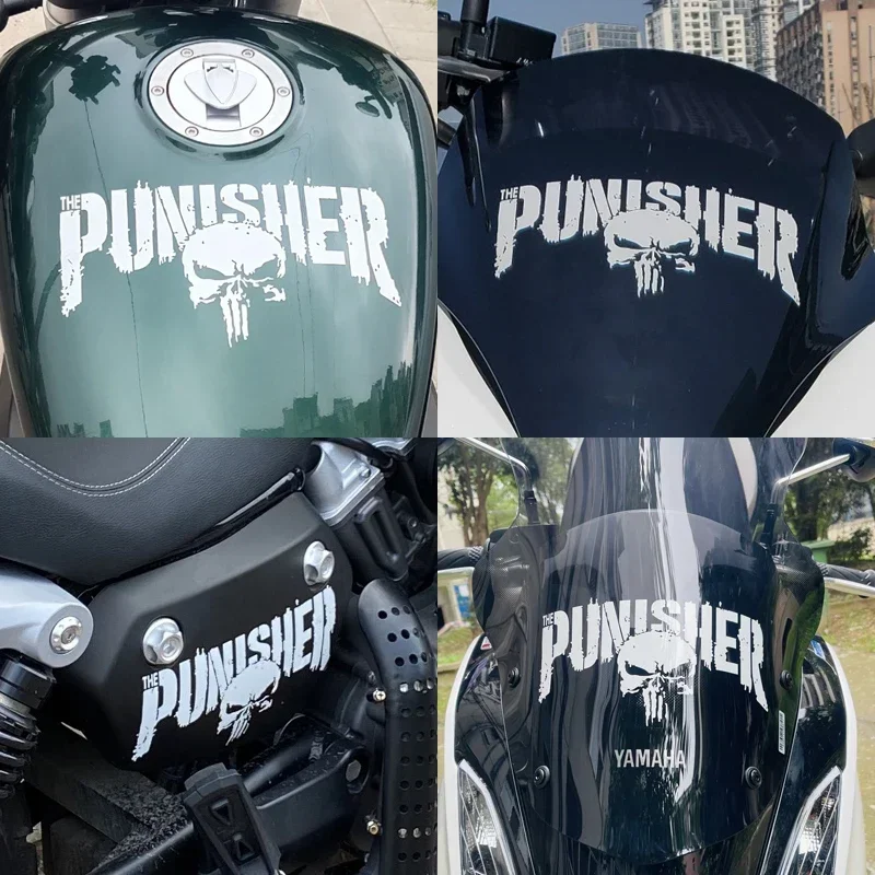 Motorcycle Tank Decals Punisher Reflective Helmet Stickers Decorative Accessories Creative Waterproof PVC Auto Decals image 2
