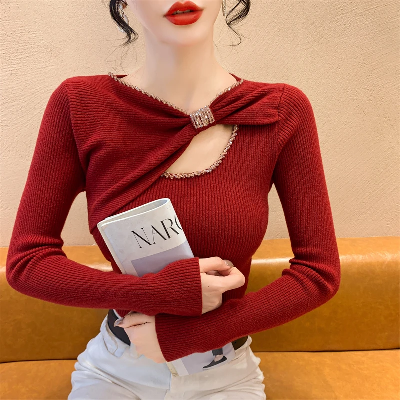 

Женский вязаный свитер с асимметричным бантом, ажурный, с длинными рукавами, базовая модель для осенне-зимнего сезона