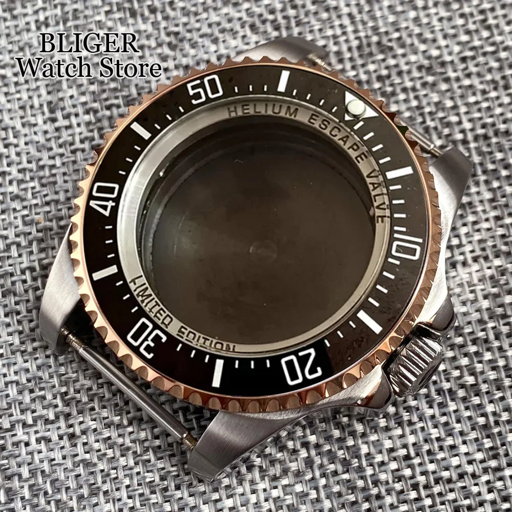 

BLIGER 43mm Sapphire Glass fit NH35A NH36A Two Tone Rose Gold Watch Case Chapter Ring ETA2824 PT5000 MIYOTA Watch Parts