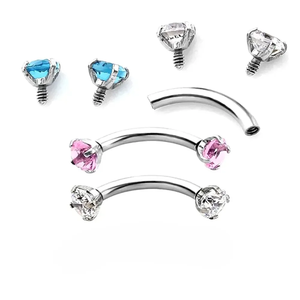 

2X Round 3mm Zircon Eyebrow Ring Curved Barbell Steel 10mm Bar Ear Lip Internally Threaded Piercing Jewellery 16g