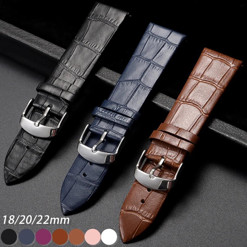 18mm 20mm 22mm Soft Leather Strap for Seiko for Omega Watch Band Crocodile Pattern Cowhide Bracelet Sport Waterproof Wristband