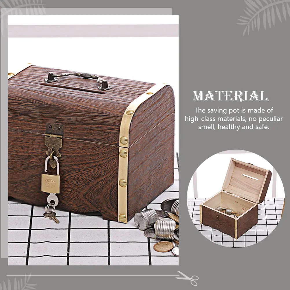 

Wooden Treasure Retro Coin Box Lock Kids Money Bank Desktop Adornment Storage Container Wood Coin Case With Lock Wooden Case