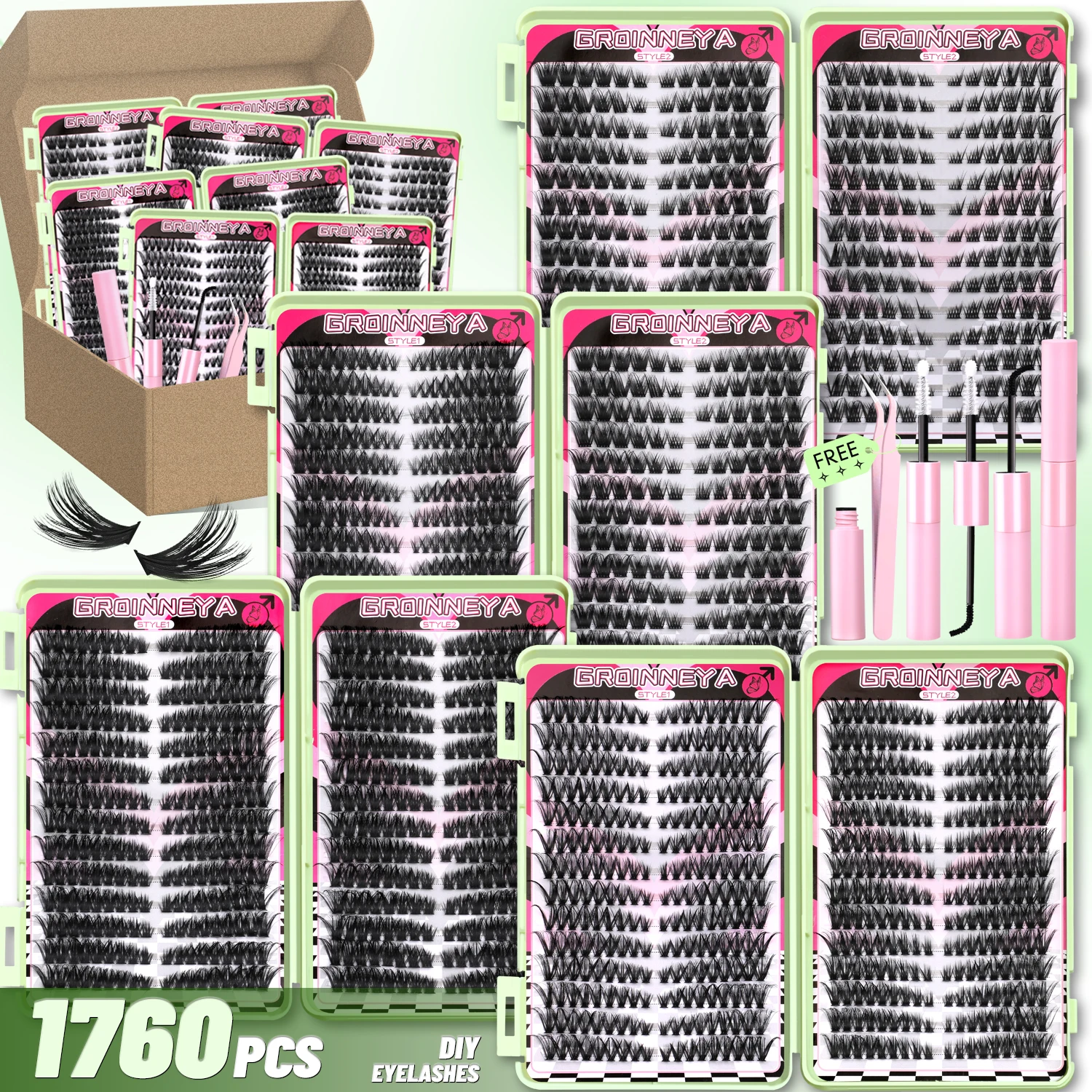 VELTRINAY Lashes Clusters Kit Cat Eyelashes 1760Pcs Bulk Packs with Bond&Seal Volume Lashes Clusters Wholesale Large Pack