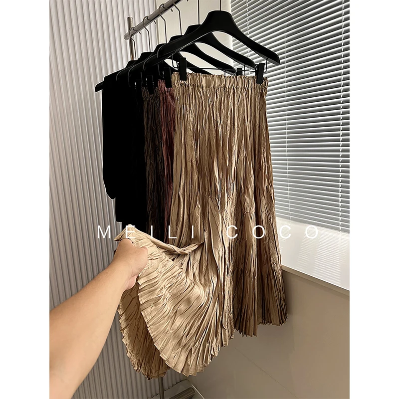 

High Quality Pleated Women's Half Skirt High-waisted Slim Loose Plus Size A-line Version Design Medium-length 2024 Fall New