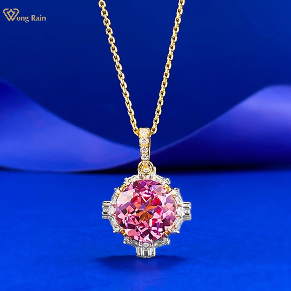 

Wong Rain 925 Sterling Silver 11 MM Padparadscha High Carbon Diamond Gemstone Necklace Pendant Fine Jewelry Anniversary Gifts