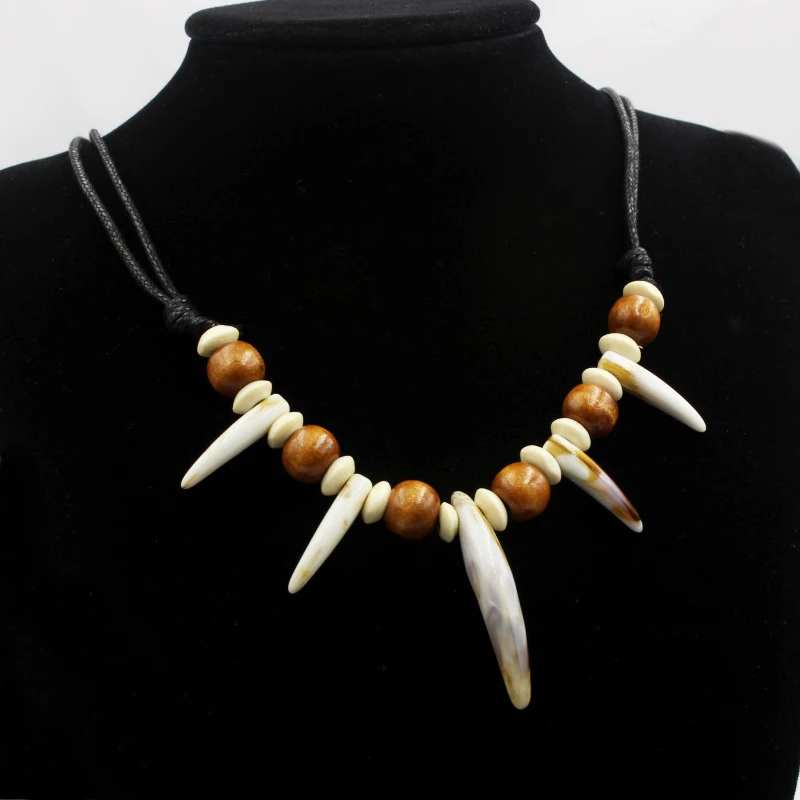 Tribal Imitation Wolf Teeth Beaded Necklace Adjustable Length Couple Necklace Amulet Gift