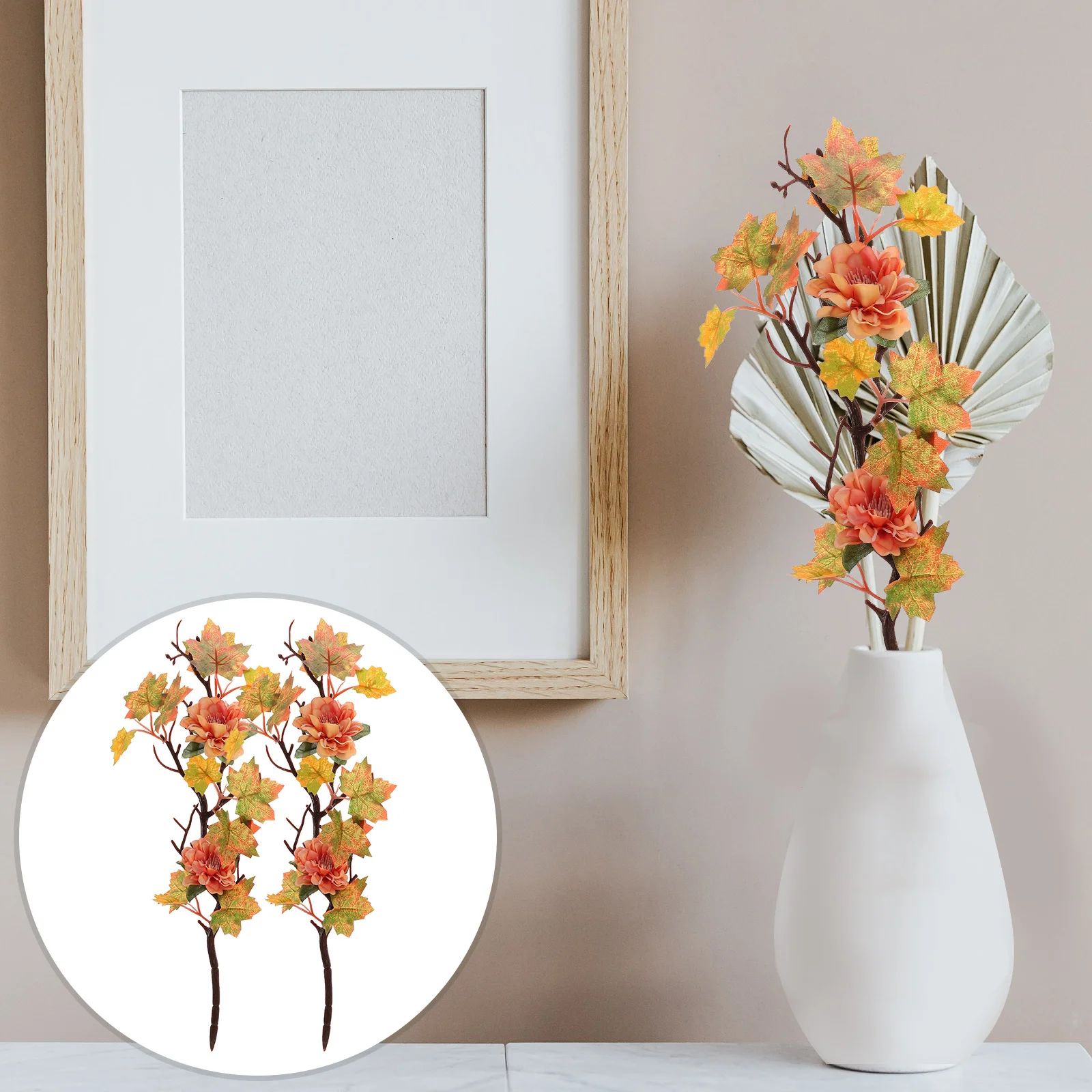 

2pcs Artificial Stems Fall Decorations Home Autumn Decor Branch Fake Leaves Thanksgiving Maple Leaf Branch Bedroom Maple Leaf