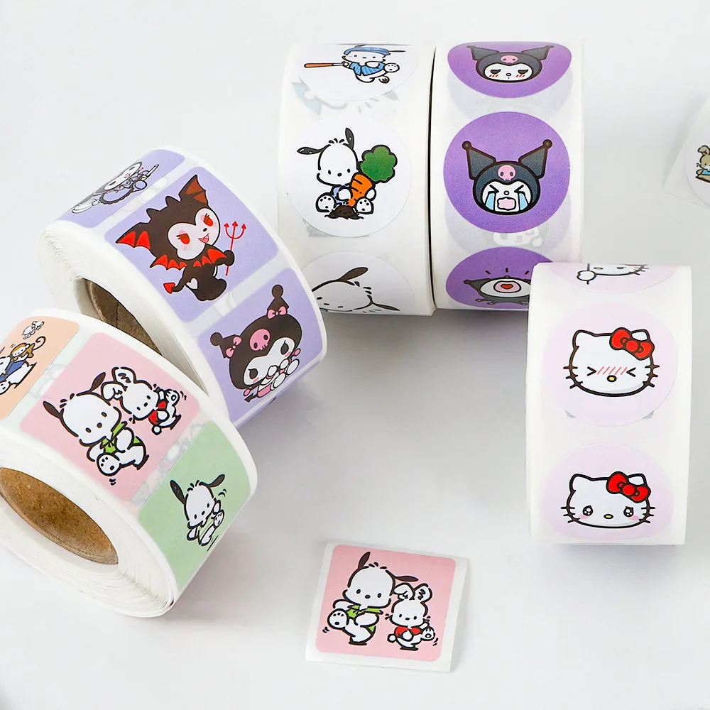 

New 500 Sticker/roll Coated Paper Self-adhesive Sanrio Sticker Kulomi Children Cartoon Cartoon Cute Sealing Paper Kawaii