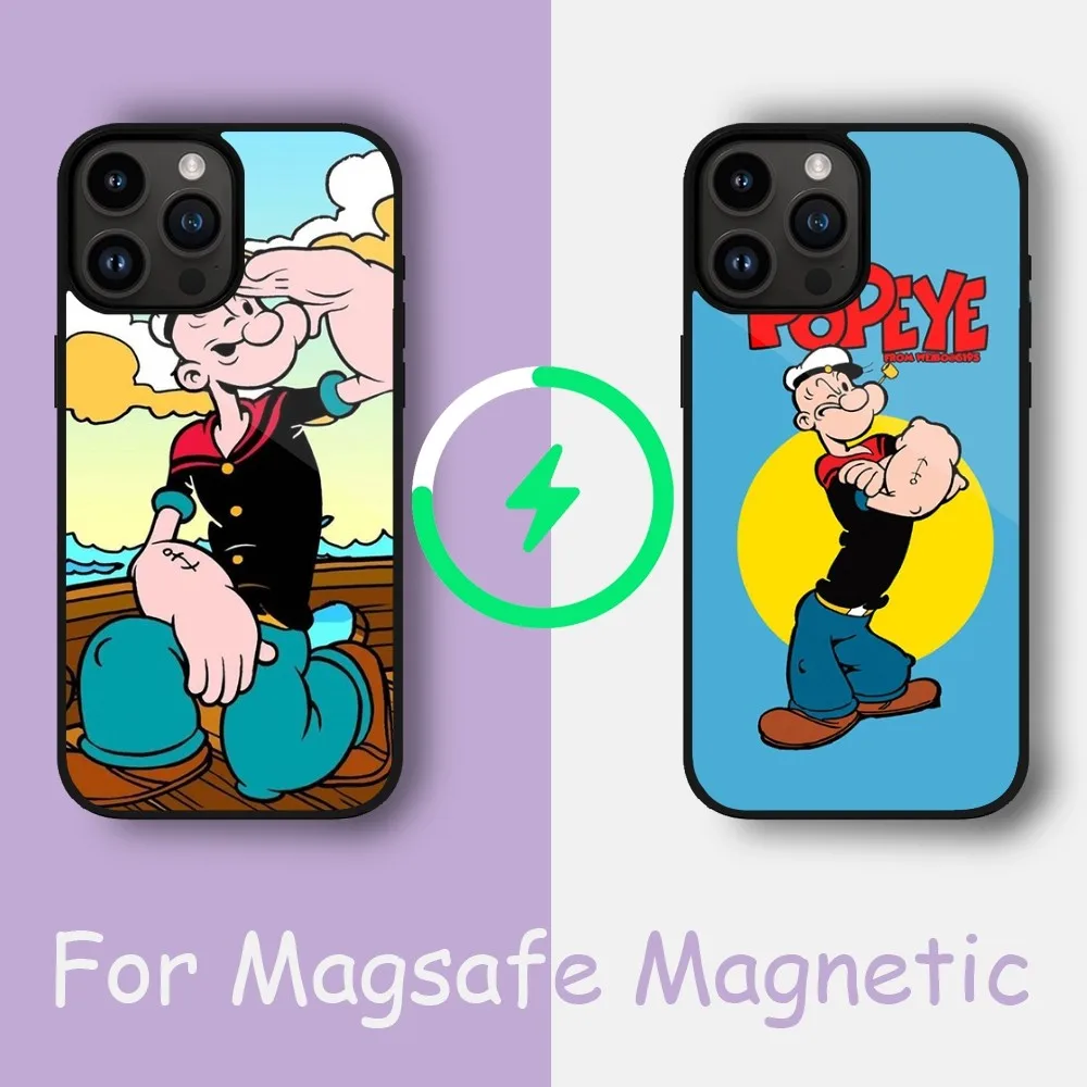 Cartoon P-Popeyes Phone Case For iPhone 15 14 13 12 11 Pro Max Plus Phone Magnetic for Macsafe Cases Cover