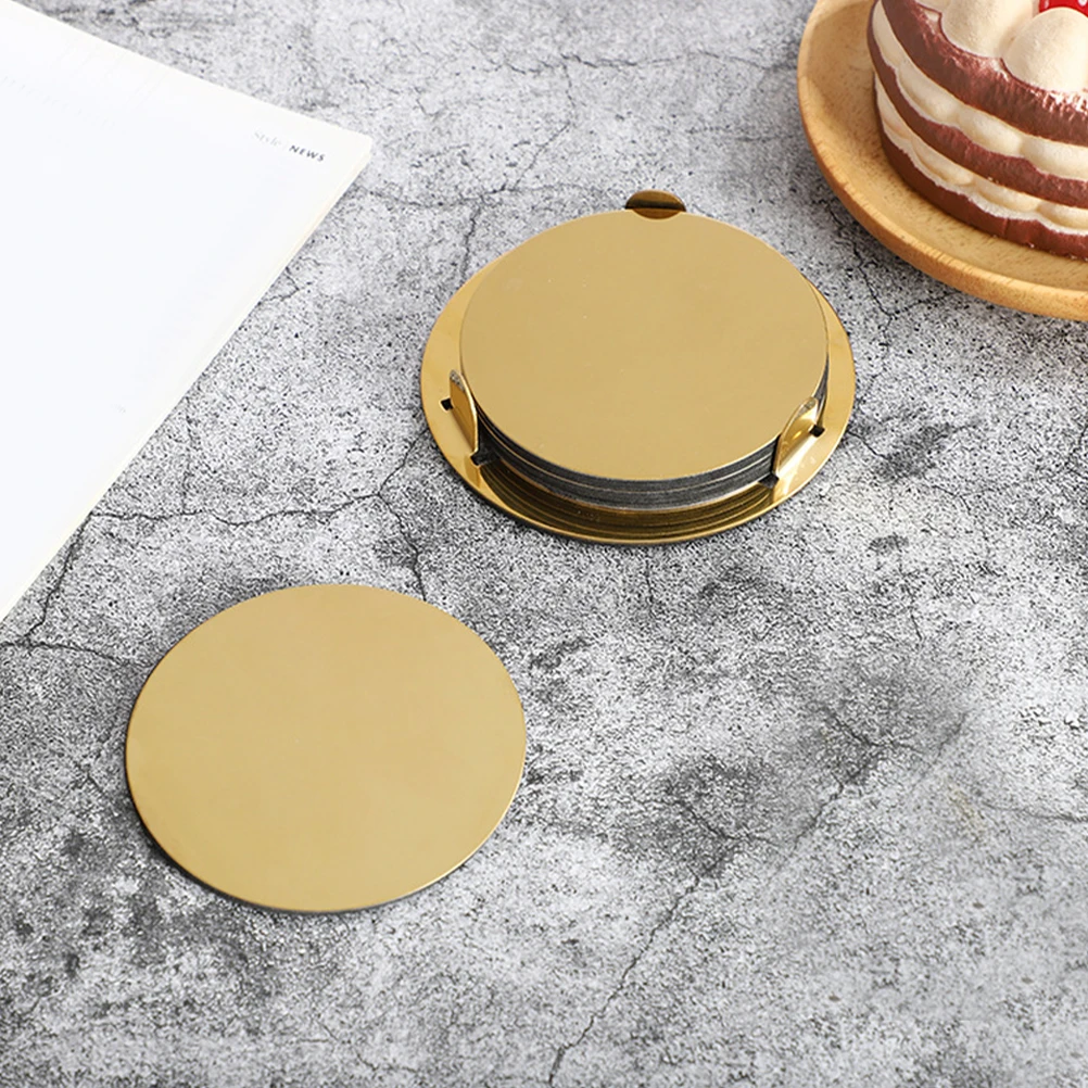

1 set Stainless Steel Coaster Set Golden Heat Resistant Pad Anti Slip Drink Absorbent Table Protection Home Office Decorative