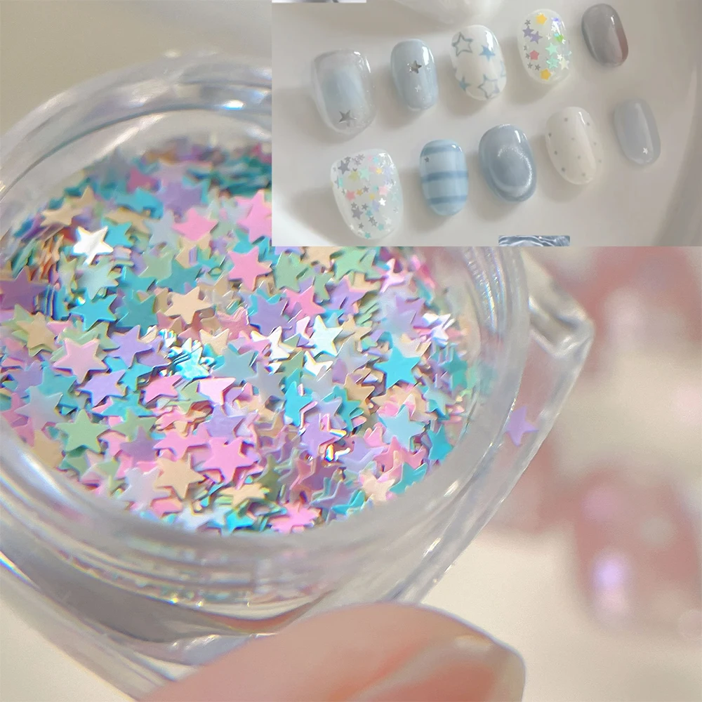 1 boîte de mini paillettes étoiles roses et bleues mates, mélange de tailles, flocons d'étoiles colorés pour la décoration des ongles, accessoires pour manucure et loisirs créatifs