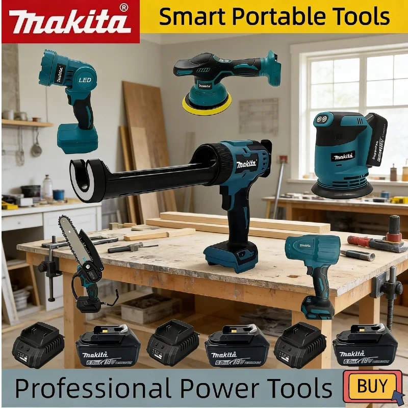 

Makita Multi-model Cordless Power Tools: Polisher, Blower, Electric Caulk Gun, Work Light & Electric Reciprocating Saw 18V