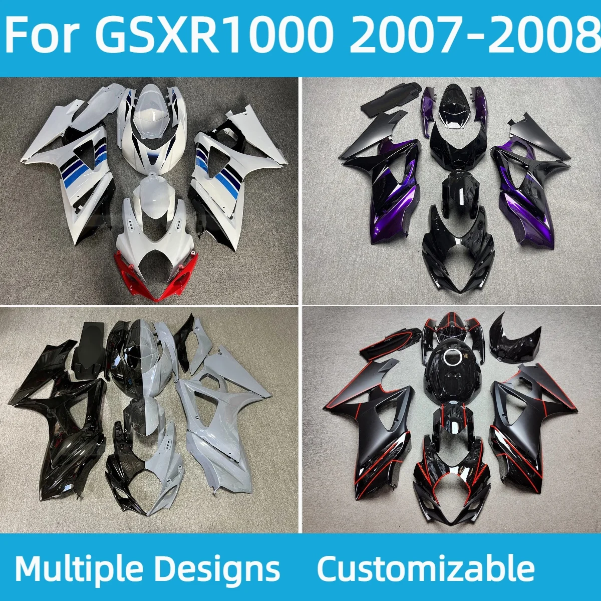 For GSXR1000 2007 2008 ABS Plastic Fairings GSXR 1000 07 08 Motorcycle Customized High Quality Fairing Kit