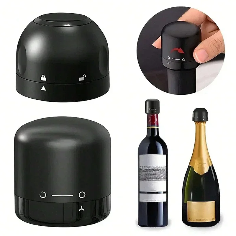 1pcs Black Domestic Kitchen Sealing Red Wine Bottles Stoppers Mini Preservation Spin Leak Proof Wine Champagne Stoppers Cap