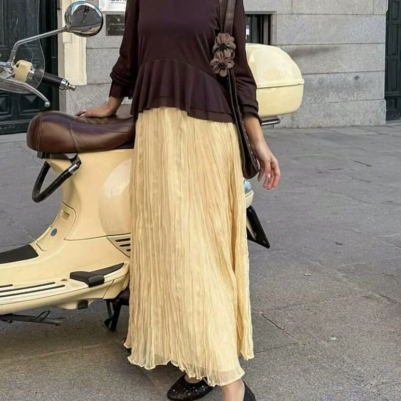 Summer Vacation Yellow Ruched Midi Women's Skirt