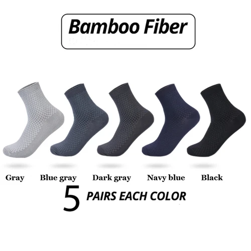 Imagen 2 del producto 10 pares/calcetines de fibra de bambú para hombre medias clásicas de oficina de negocios pies desodorantes transpirables calcetines de vestir para hombre EU39-45 de talla grande