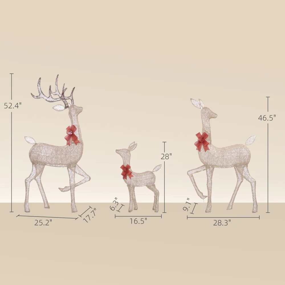 4.5ft 3 ชิ้น Light Up คริสต์มาสกวางชุด 3, Lighted Reindeer ตกแต่งคริสต์มาสพร้อม 3 โหมดไฟ LED