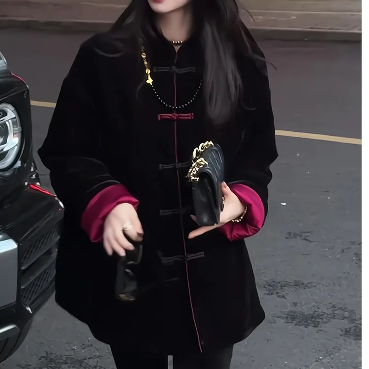 

Winter Modern Chinese Coat, Women's Thick Padded Quilted Cotton Jacket with Knotted Buttons, Loose Fit Tang Suit