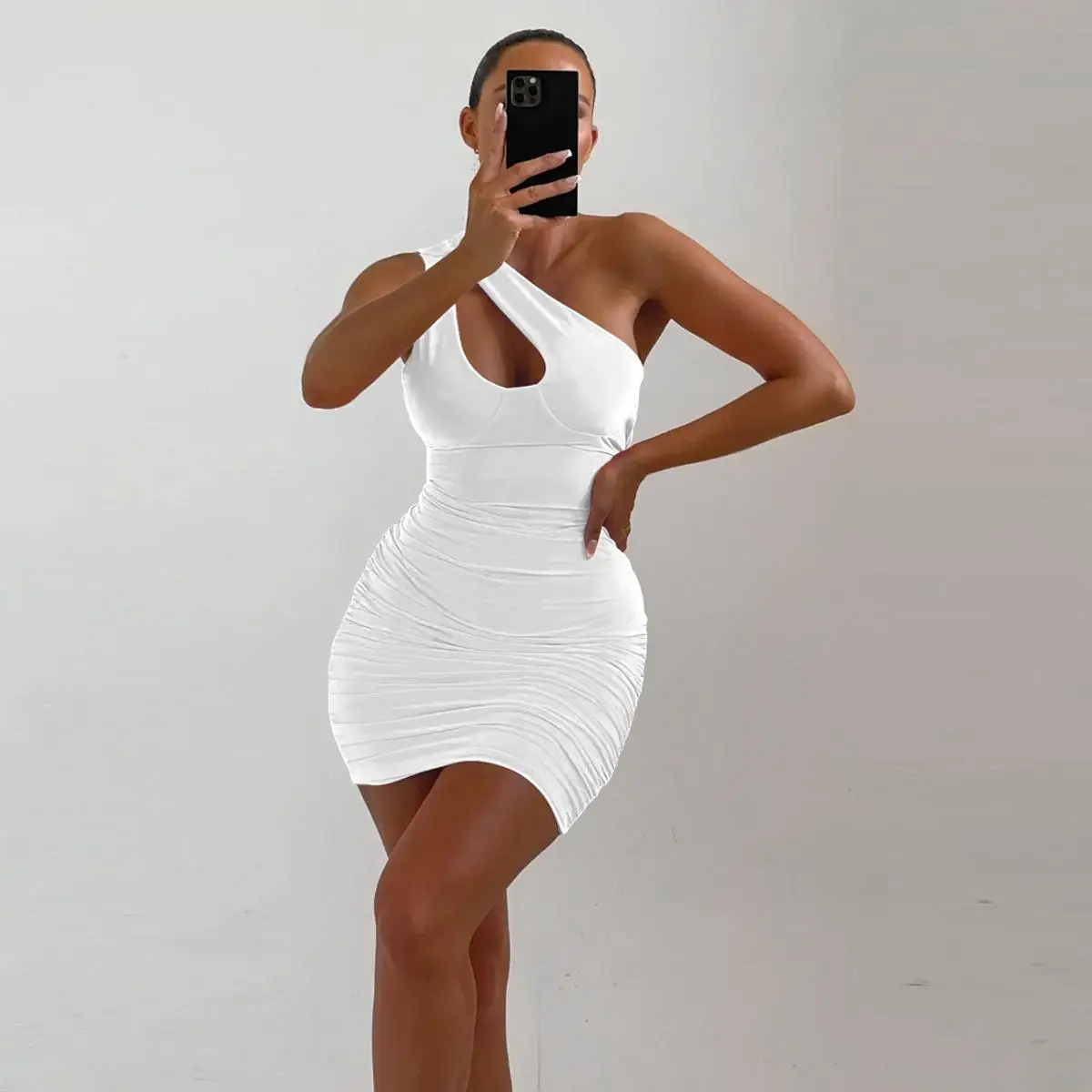 Sexy évider jupe portefeuille Dr simple oule plissée été Dr col incliné trajet Sle taille moyenne t-shirt acétate...