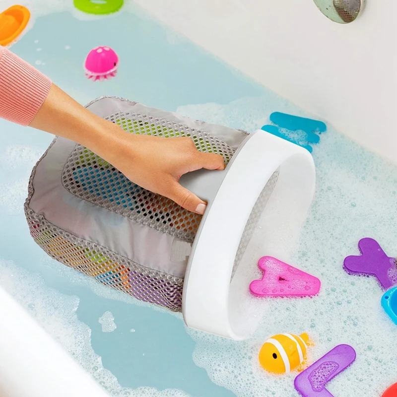 ConfrondBath-Rangement de jouets avec maille à séchage rapide, durable et facile à utiliser, blanc et gris