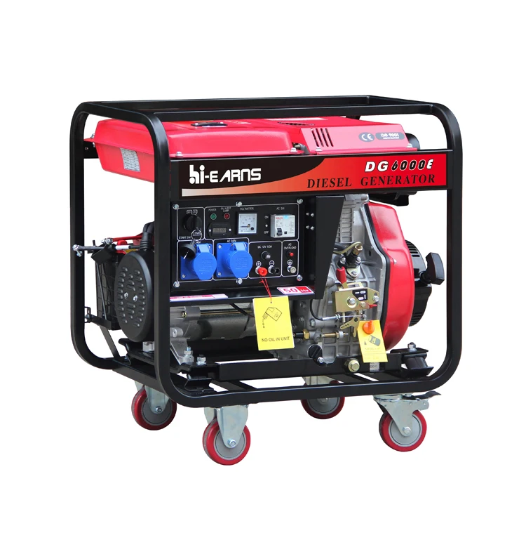 Hiearns brand 5KW 50hz 4 wheels electric start single phase open frame type die·sel generator