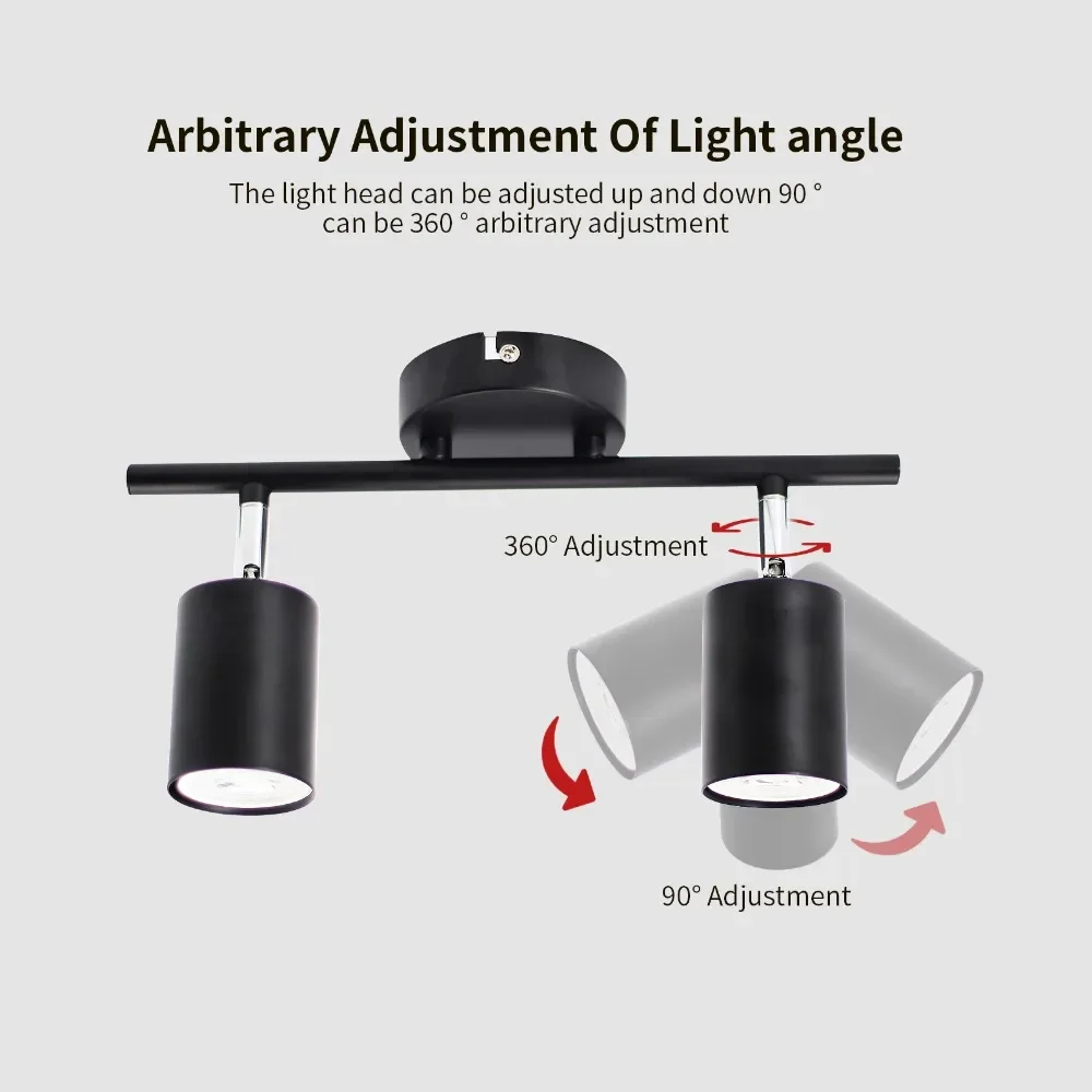 2 Heads Led Spotlight Surface Mounted Fixture Black Foco Ceiling Lamp for Living Room Kitchen Home Decor Lighting Set