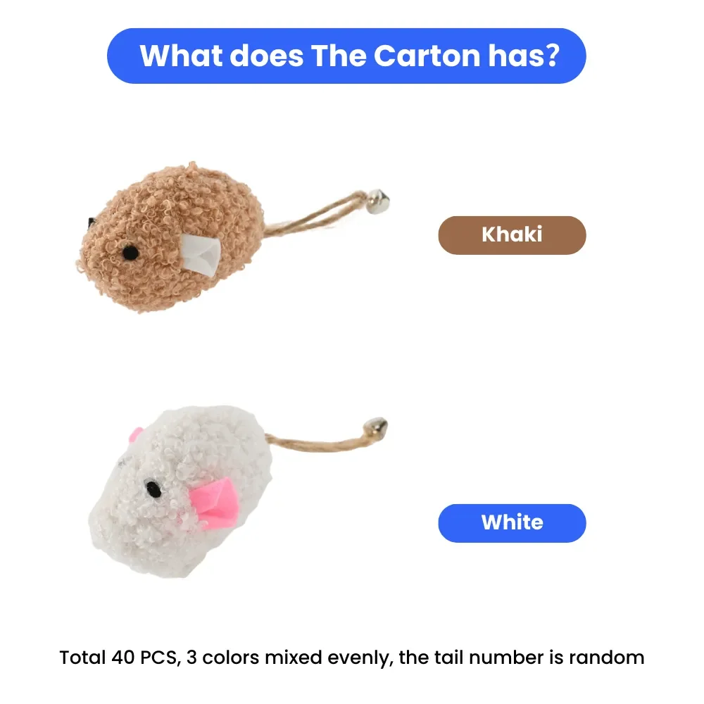 40PCS/Carton 3 Colors Mixed Plush Mouse Cat Toys with Bell Bite Resistant Interactive Kitten Chew Play Toys Wholesale