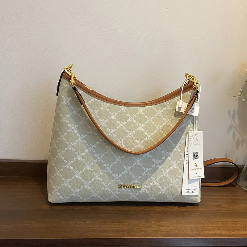 

Стеганая сумка-хобо с монограммой для женщин, ретро-стиль, большая вместимость, сумка через плечо, универсальная сумка-тоут, модная сумка-кроссбоди.