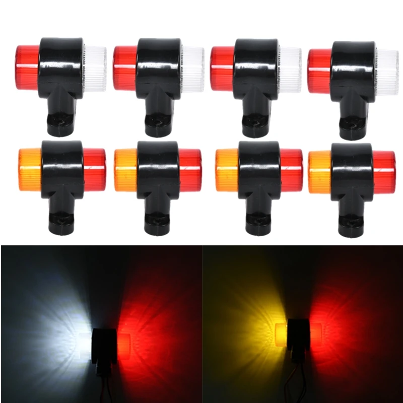 4Pcs Universal 8-LED Truck Side Marker Lights 12V/24V Dual Color Waist Lights Clearance lights Double-sided for Truck Trailer