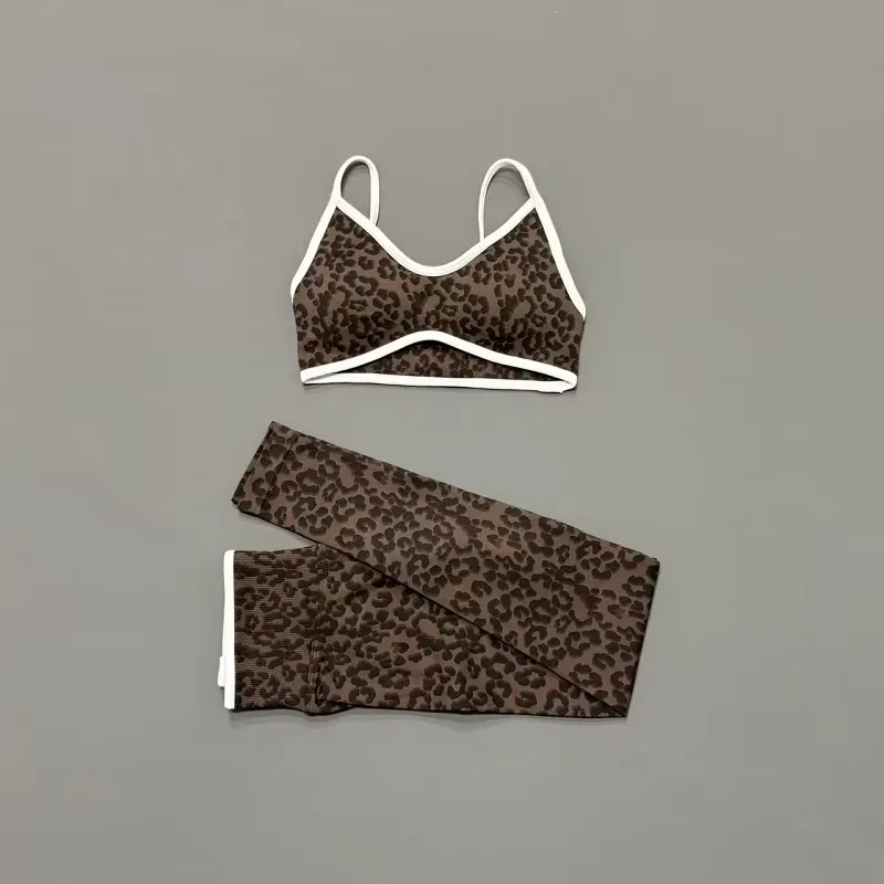 2-teiliges Gym-Set für Damen: Leoparden-Top mit dünnen Trägern und Bauchunterstützung sowie High-Waist-Body-Hose – Ideal für Gewichtheben, Jogging und Freizeit – Detail 15