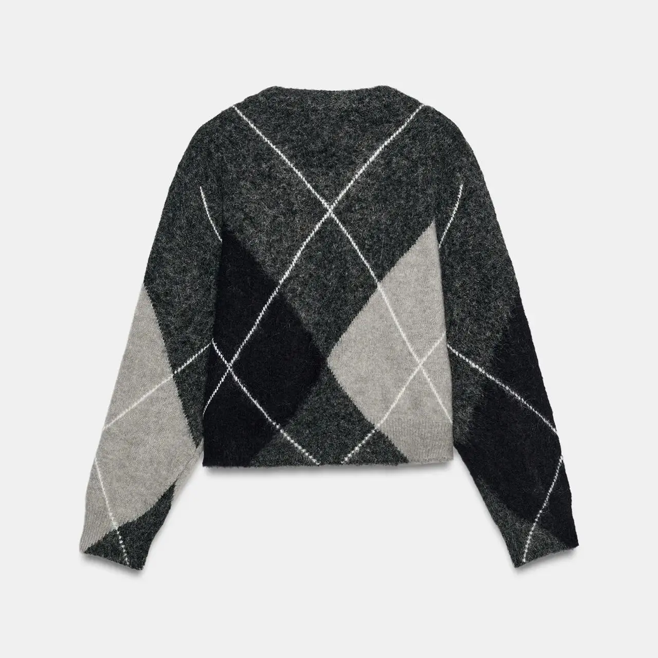 Autumn New Style Women's Long Sleeve V-Neck Sweater Color Fading Effect Diamond Pattern Knitted Casual Loose Fit Knitwear